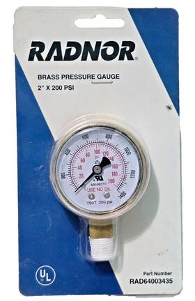 Rad64003435 Radnor 64003435 Brass Pressure Gauge 2 Inch X 200 Psi New