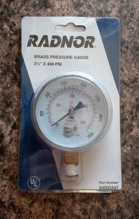 64003447 Radnor Brass Pressure Gauge 2-1/2 Inch X 400 Psi