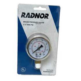 Radnor 795525889512 2 Inch X 4000 Psi Brass Replacement Regulator Gauge Pck