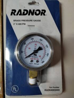Rad64003443 Radnor Brass Pressure Gauge New 2 Inch X 400 Psi