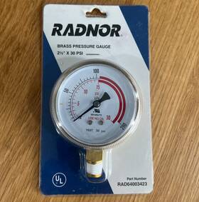 64003423 Randor 639890034231 Radnor Brass Pressure Gauge 2-1/2in Dia 30psi New