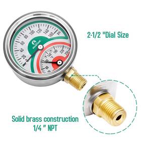 Roastove 727536780175 Tridicator Thermo-manometer 2-1/2 Inch Silicone Oil Filled 0-160psi/30-250 Deg F