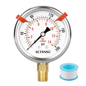 Sc01.25gl04z200 Sctsnsr To 200 Psi Pressure Gauge Glycerin Liquid Filled 2.5 Inch Dial 1/4