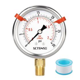 Sc01.25gl04z30 Sctsnsr To 30 Psi Pressure Gauge Glycerin Liquid Filled 2.5 Inch Dial 1/4 Npt Low