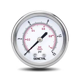 Senctrl 445008114121 0-15 Psi Low Pressure Gauge 2 Inch Dial Size 1/4 Npt Back Mount Waterproof Stain