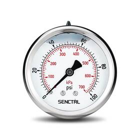 Senctrl 445008390341 0-100 Psi Glycerin Liquid Filled Low Pressure Gauge 2.5 Inch Dial Size 1/4 Npt