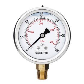 Senctrl 445055650641 60 Psi Glycerin Liquid Filled Low Pressure Gauge 2.5 Inch Dial Size 1/4 Npt Lower