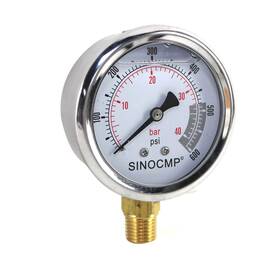 Cp-k06040 Sinocmp 2.5 In Glycerin Filled Pressure Gauge 0-600psi Brass Internalsttttttt