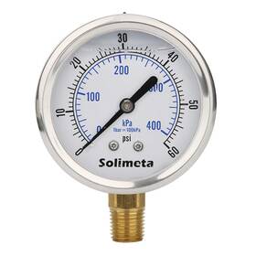 Solimeta 313013375394 2-1/2 Inch Dial Size Liquid Filled Pressure Gauge 0-60psi/kpa 304 Stainl
