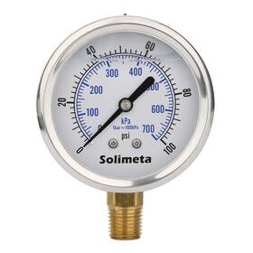 Solimeta 727196924636 2-1/2 Inch Dial Size Oil Filled Pressure Gauge 0-100psi/kpa 304 Stainless Steel C