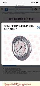 Spg-100-03000-05-p-n08 Stauff Liquid Filled Pressure Gauge 0-1500 Psi New
