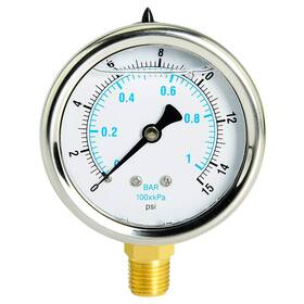 Fc-086 Taisher Liquid Filled Pressure Gauge 0-15psi/kpa 304 Stainless Steel Case 1/4 Inch Npt