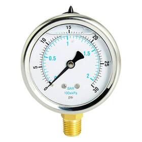 Fc-087 Taisher Liquid Filled Pressure Gauge 0-30psi/kpa 304 Stainless Steel Case 1/4