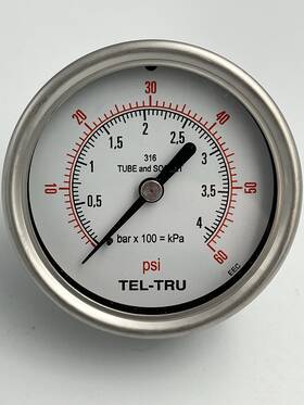 2532ss4c1d6f Tel-tru Pressure Gauge Part#2532ss4c1d6f 2-1/2 Inch Dial 0-60 Psi/bar 1/4 Cmb