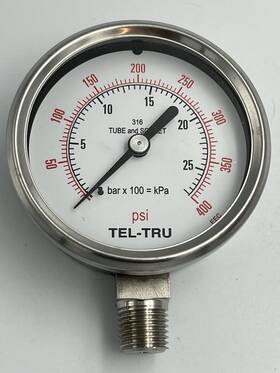 2532ss4l1f2f Tel-tru Pressure Gauge Part#2532ss4l1f2f 2-1/2 Inch Dial 0-400 Psi/bar 1/4 Lm