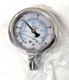 Tf-aw254lbcc Tpi Gauge 2-1/2 Inch Face S/s Case 30 Hg-0-30 Psi 1/4 Npt Stainless Lower 030er21