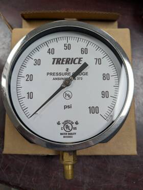 500xb6002la100 Trerice 6 Inch Pressure Guage 1/4 Npt 100 Psi