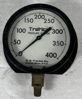 52-2.51 Trerice Used H.o. Company 0-400psi Pressure Gauge Vintage Steam 4 3/4 Inch Steampunk