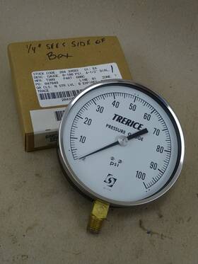 600cb4502la110 Trerice Pressure Gauge 0-100psi 4.5 Inch 1/4 Npt