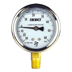 D82lfb2502la040 Trerice L.f. Gauge 2.5inch Dial 30inch Hg To 60 Psi 1/4inch Npt Brass