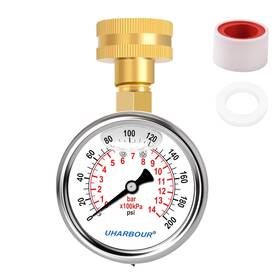 Uharbour 445055328304 Glycerin Filled Water Pressure Gauge 200psi/14bar 2 Inch Dial Stainless Steel Case