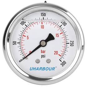 Uharbour 613965828222 Glycerin Filled Pressure Gauge 300psi/20bar Stainless Steel Case Brass Inside