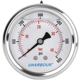 Uharbour 613965828239 Glycerin Filled Pressure Gauge 600psi/40bar Stainless Steel Case B