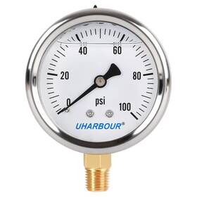 Uharbour 613965828321 Glycerin Filled Pressure Gauge With 304 Stainless Steel Case 2.5 Inch Dial Size 0