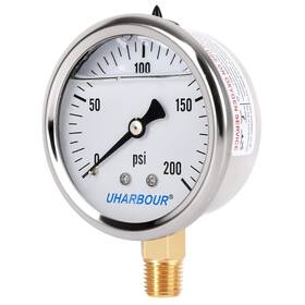 Uharbour 613965828345 Glycerin Filled Pressure Gauge With 304 Stainless Steel Case 2.5 Inch Dial Size 0
