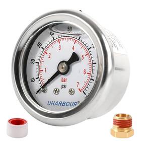Uharbour 705353283000 Liquid Filled Fuel Pressure Gauge With 1-1/2 Inch Dial And 304 Stainless Steel Case