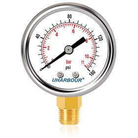 Uharbour 753775965257 Lead-free Pressure Gauge 0-160psi 1/4 Inch Npt Lower Mount 2 Dial Stainless Stee