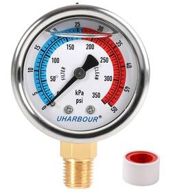 350kpa2 Uharbour 795890825566 Water Pressure Gauge Glycerin Filled Pool Filter 050 Psi/350kpa2 Inch