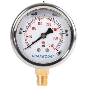 Uharbour 795890825870 Glycerin Filled Pressure Gauge 5000psi/350bar Stainless Steel Case Brass Insi