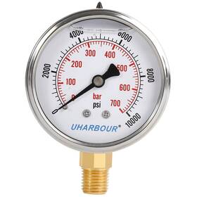 Uharbour 795890825887 Glycerin Filled Pressure Gauge 10000psi/700bar Stainless Steel Case Brass I