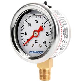 Uharbour 795890825948 Glycerin Filled Pressure Gauge With 304 Stainless Steel Case 1-1/2 Inch