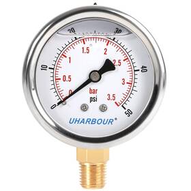 Gdd006 Uharbour Glycerin Filled Low Pressure Gauge 50psi/3.5bar Stainless Steel Case Brass Inch