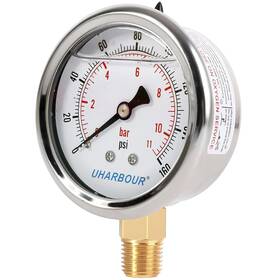 Gdd008 Uharbour Glycerin Filled Pressure Gauge 160psi/11bar Stainless Steel Case 0-160psi