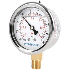 Gdd016 Uharbour Glycerin Filled Vacuum Pressure Gauge 2-1/2 Inch -30hg/30psi