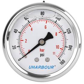 Gdd023 Uharbour Glycerin Filled Pressure Gauge 160psi/11bar Stainless Steel Case Brass Inside