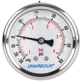 Gdd032 Uharbour Glycerin Filled Vacuum Pressure Gauge 2-1/2 Inch Clear Dial 1/4 Npt Back Connec