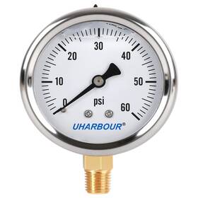 Gdd034 Uharbour Glycerin Filled Pressure Gauge With 304 Stainless Steel Case 2.5 Inch Dial Size