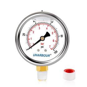 Gdd048 Uharbour Glycerin Filled Pressure Gauge 1/4 Npt 100psi/7bar Stainless Steel Case Bra Gdd048 Uharbour Glycerin Filled Pressure Gauge 1/4 Npt 100psi/7bar Stainless Steel Case Bra