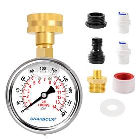 Ssgd004 Uharbour Water Pressure Gauge Kit Including Adaptors 2.5 Inch Glycerin Filled Press