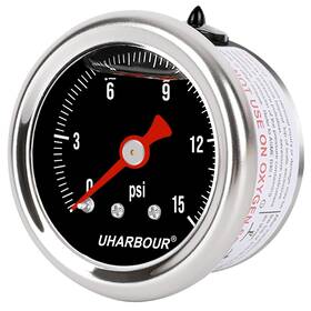 Xgd020 Uharbour Glycerin Filled Fuel Pressure Gauge With 304 Stainless Steel Case 1-1/2 Inch Bla