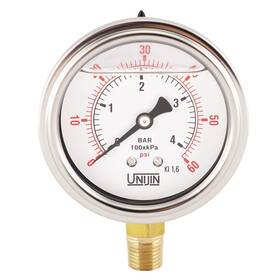 P251 Unijin 647016849904 Series 2.5 Inch Dial Oil Filled Pressure Gauge With Brass Internals 0-60 Psi/kp