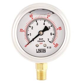 P251 Unijin 647016849911 Series 2.5 Inch Dial Oil Filled Pressure Gauge With Brass Internals 0-100 Psi/k