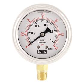 Ujp251a06508015 Unijin P251 Series 2.5 Inch Dial Oil Filled Pressure Gauge With Brass Internals 0-15 Psi/kp