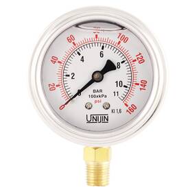Ujp251a06508160 Unijin P251 Series 2.5 Inch Dial Oil Filled Pressure Gauge With Brass Internals 0-160 Psi/k