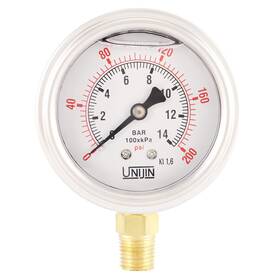 Ujp251a06508200 Unijin P251 Series 2.5 Inch Dial Oil Filled Pressure Gauge With Brass Internals 0-200 Psi/k