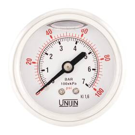 Ujp251d05006100 Unijin 0-100 Psi Oil Filled Pressure Gauge 2 Inch Dial 1/8 Npt Back Mount Brass Internals